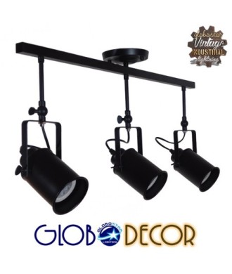 GLOBOSTAR® HOLLYWOOD 01155 Vintage Φωτιστικό Οροφής με Ντουί 3 x E27 AC 220-240V IP20 - Μαύρο - Μ13 x Π78 x Υ38cm